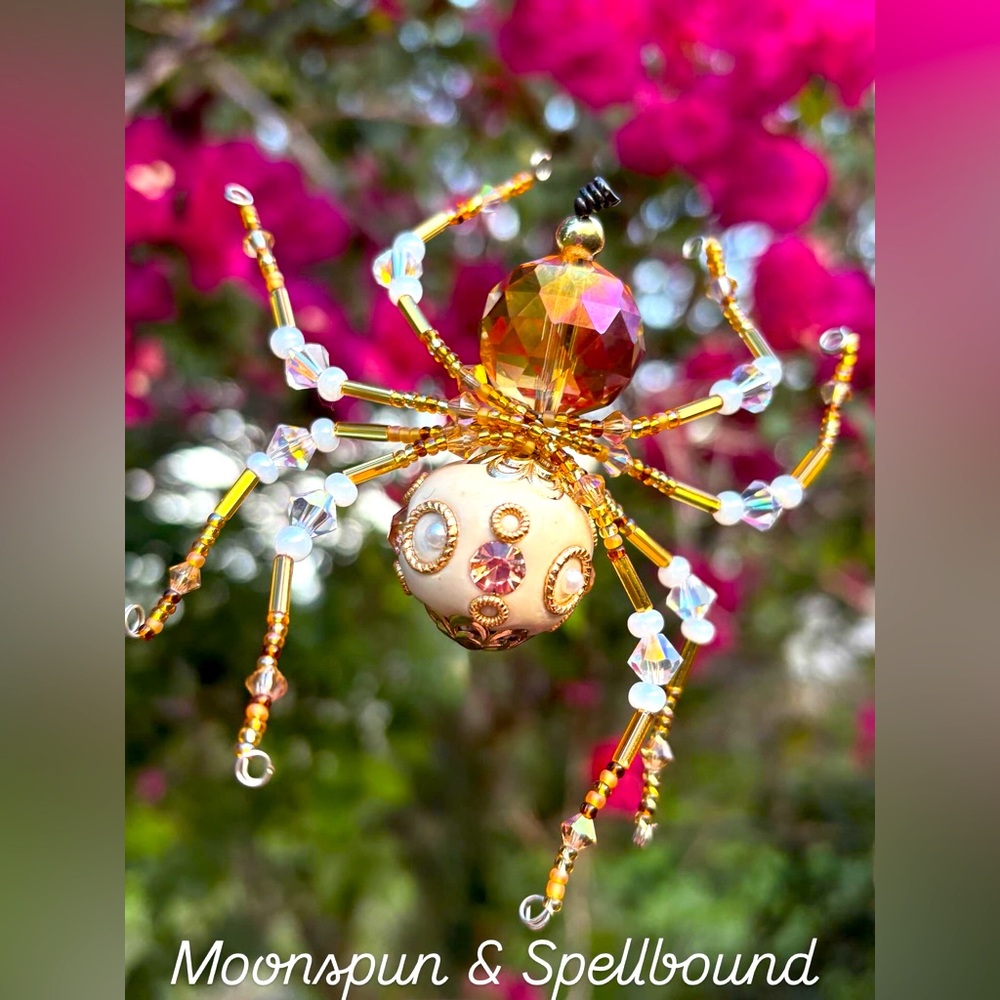 Beaded Gold and Crystal Spider Ornament